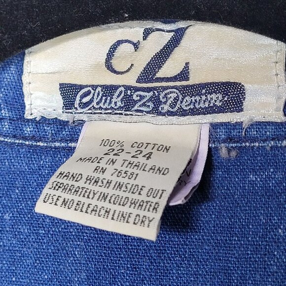 CZ Club Z Womens Blue Denim Animal Patchwork Studded Button up VTG 22 24 - Picture 5 of 12